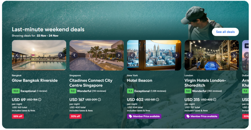 Hotels.com regularly offers exclusive deals and promotions that can help you save on your next trip. Whether you are booking in advance or need a last-minute hotel, you will often find discounts, flash sales, and special offers. For example, you can frequently score limited-time offers that give you up to 50% off hotel bookings, and in some cases, you can even find additional discounts for last-minute stays or holiday travel.