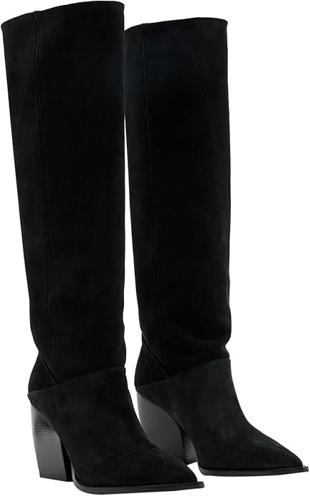 The All-Saints Women's Roberta Suede Knee Boot is a stylish and versatile footwear option, blending modern design with premium craftsmanship. These boots are crafted from soft, luxurious suede, giving them a sleek and sophisticated look. Designed with a knee-high silhouette, they add a touch of elegance to any outfit, whether you are pairing them with dresses, skirts, or skinny jeans.